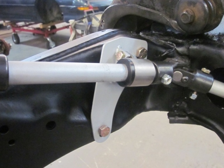 Install Steering mount bracket to frame with supplied bolts all the way thru the frame (existing holes) and install and tighten nuts as required. (Note: This bracket has slots for some adjustability so align as required)